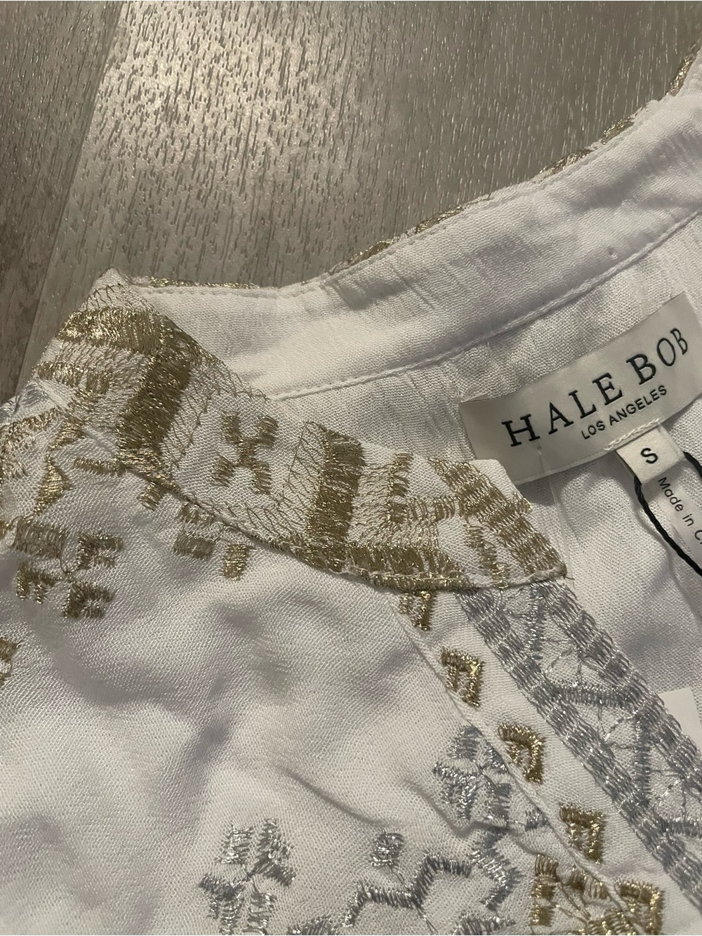 Hale Bob White Maxi Dress with Tan Patterned Panels size small NWT - Picture 7 of 14